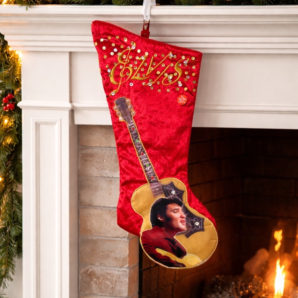 Elvis Presley Lit Musical Xmas Stocking   “Here Comes Santa Claus”